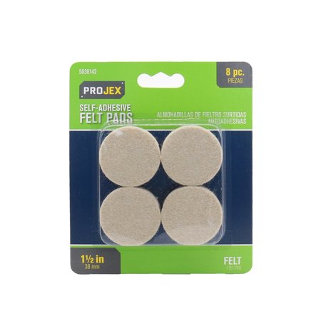 PROJEX Felt Self Adhesive Protective Pad White Round 1-1/2 in. W 8 pk, 8PK P0095